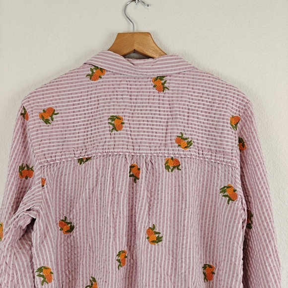 Anthropologie Maeve Embroidered Button down Shirt In Assorted Fruit Striped LG - Picture 11 of 15
